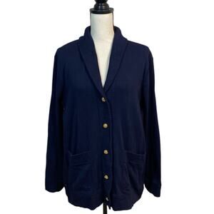 Lauren Ralph Lauren Navy Blue Dark Academia Gold Button Cardigan Sweater Large